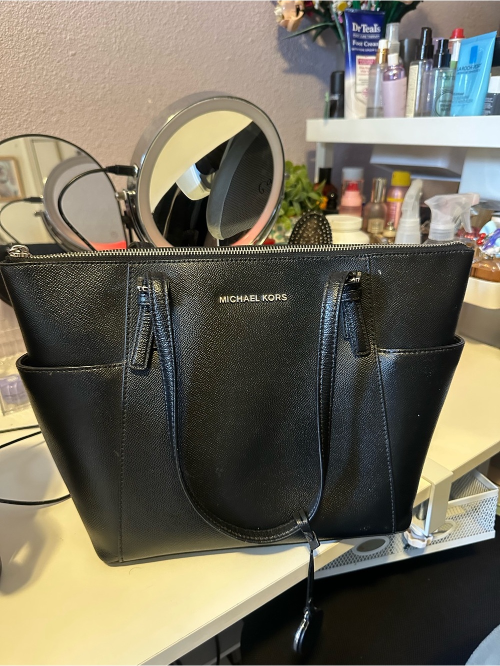 MICHAEL Michael Kors Black Saffiano Tote with Exterior Pockets
